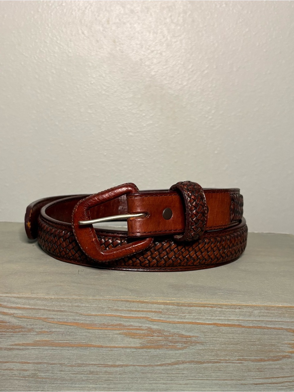 Cowhide 34/Women's Braided Herringbone Chestnut Brown belt